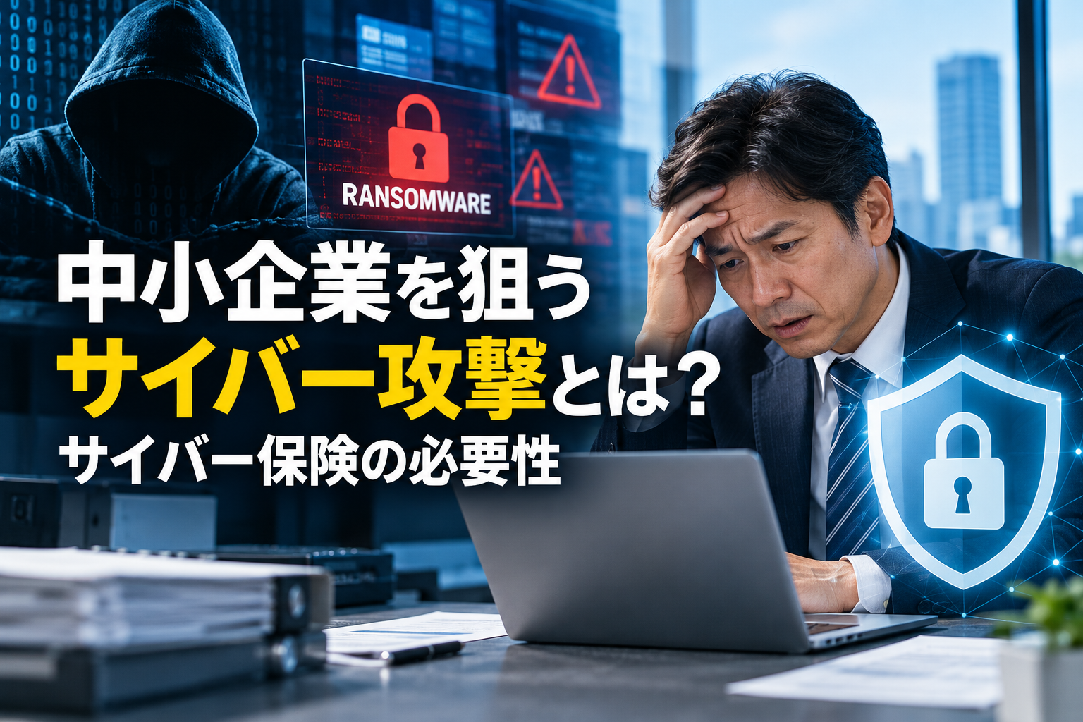 中小企業を狙うランサムウェアなどのサイバー攻撃とサイバー保険の必要性を解説する画像